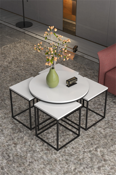 Orta Sehpa Ve Zigon Sehpa Oval Lüx 5Li Set Beyaz