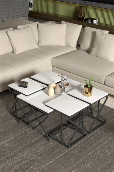 Orta Sehpa Ve Zigon Sehpa V Lüx 5Li Set Beyaz