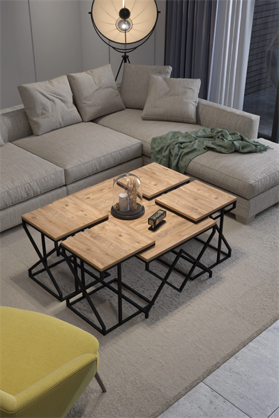 Orta Sehpa Ve Zigon Sehpa V Lüx 5Li Set Atlantik Çam