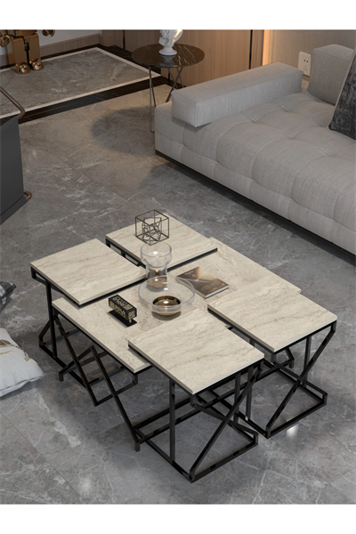 Orta Sehpa Ve Zigon Sehpa V Lüx 5Li Set Traverten