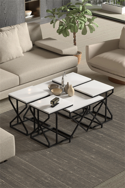 Orta Sehpa Ve Zigon Sehpa V Lüx 5Li Set Beyaz