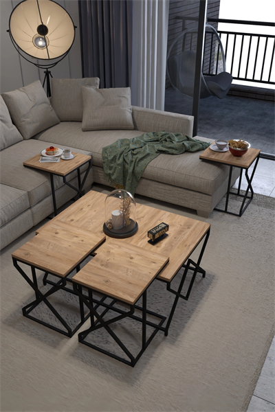 Orta Sehpa Ve Zigon Sehpa V Lüx 5Li Set Atlantik Çam