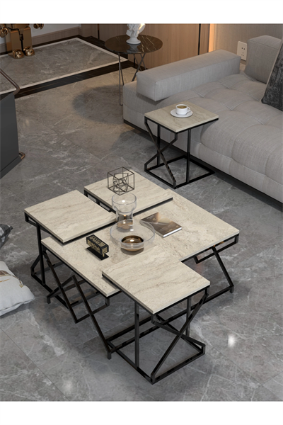 Orta Sehpa Ve Zigon Sehpa V Lüx 5Li Set Traverten