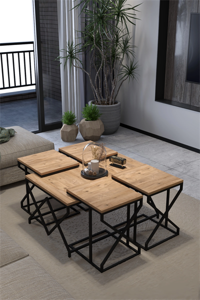 Orta Sehpa Ve Zigon Sehpa V Lüx 5Li Set Atlantik Çam