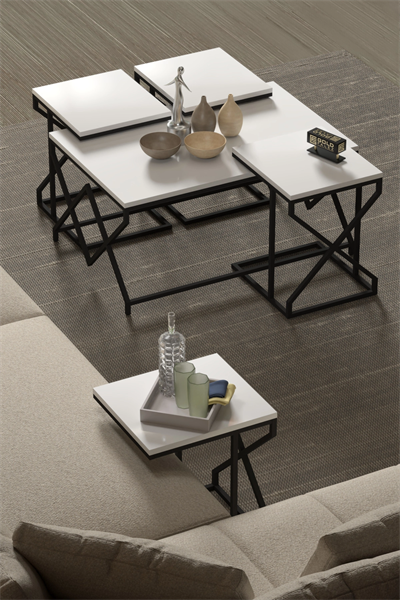 Orta Sehpa Ve Zigon Sehpa V Lüx 5Li Set Beyaz