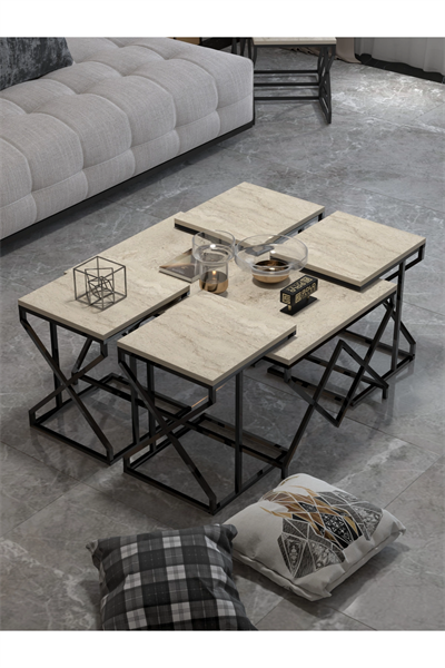 Orta Sehpa Ve Zigon Sehpa V Lüx 5Li Set Traverten