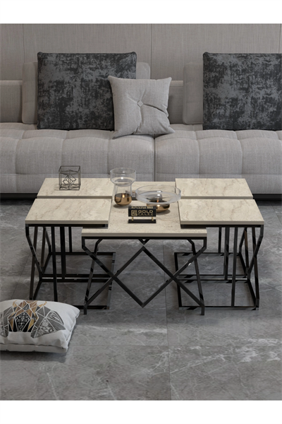 Orta Sehpa Ve Zigon Sehpa V Lüx 5Li Set Traverten