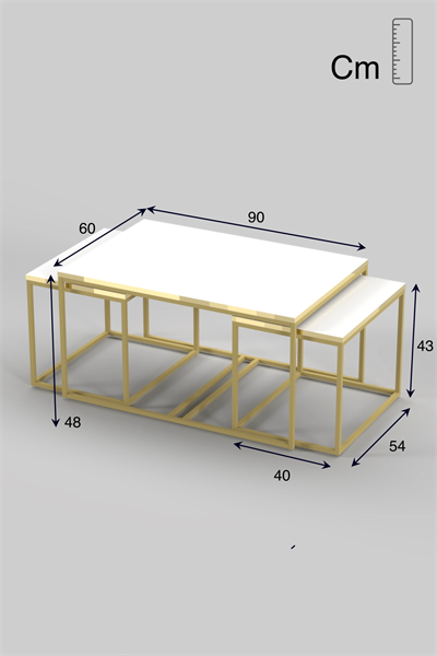 Orta Sehpa Ve Zigon Yan Sehpa Flora Set Gold Beyaz
