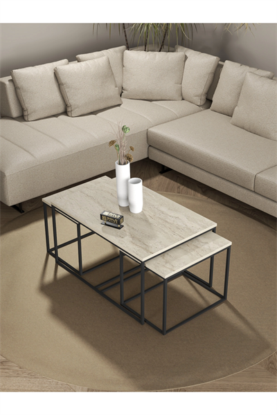 Orta Sehpa Ve Zigon Yan Sehpa Flora Set Traverten