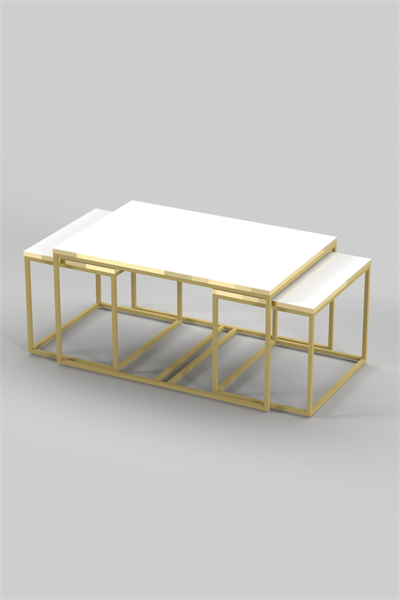 Orta Sehpa Ve Zigon Yan Sehpa Flora Set Gold Beyaz