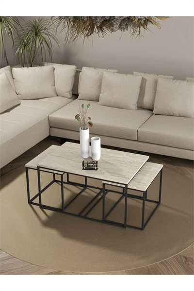 Orta Sehpa Ve Zigon Yan Sehpa Flora Set Traverten