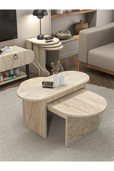 Orta Sehpa Yan Sehpa 2Li Setro Traverten