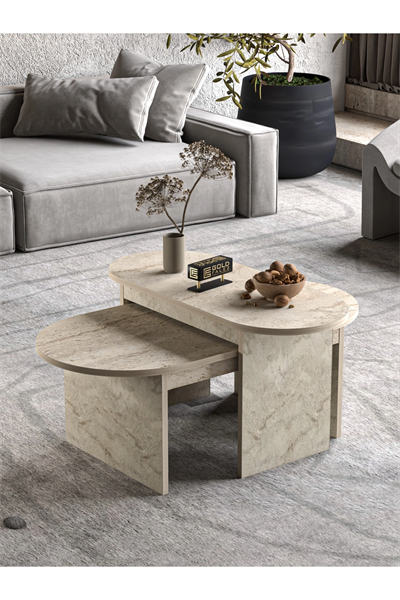 Orta Sehpa Yan Sehpa 2Li Setro Traverten