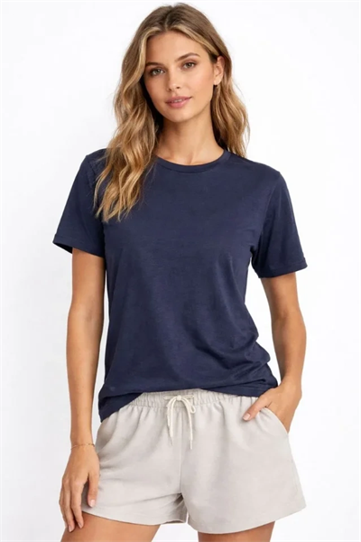 Osy Modal Yumuşak Dokulu Kumaş Bisiklet Yaka T-shirt - İndigo