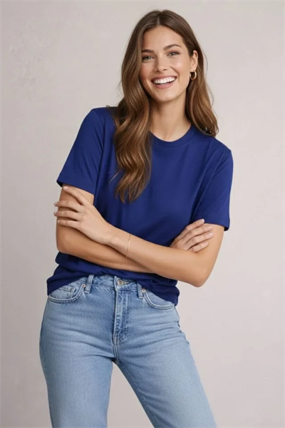 Osy Modal Yumuşak Dokulu Kumaş Bisiklet Yaka T-shirt - Lacivert