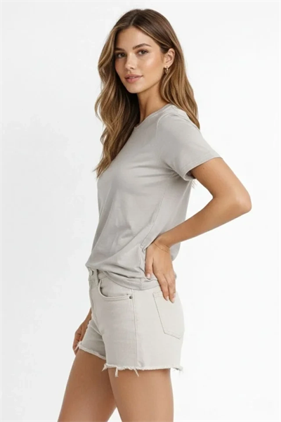 Osy Modal Yumuşak Dokulu Kumaş Bisiklet Yaka T-shirt - Gri