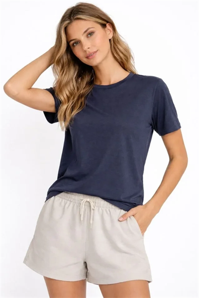 Osy Modal Yumuşak Dokulu Kumaş Bisiklet Yaka T-shirt - İndigo