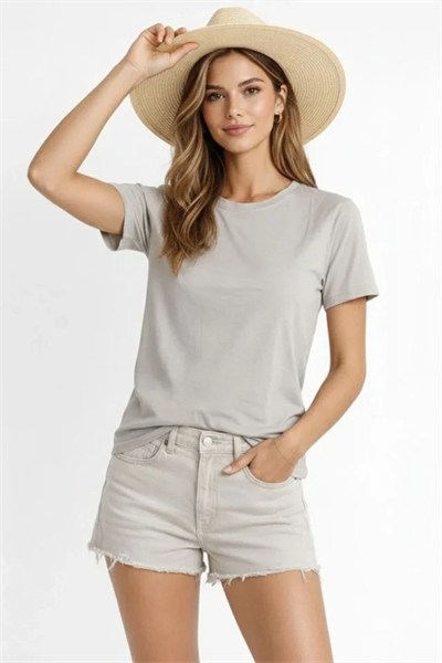 Osy Modal Yumuşak Dokulu Kumaş Bisiklet Yaka T-shirt - Gri