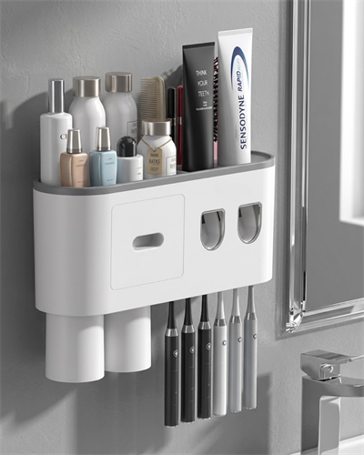 Otomatik Diş Macunu Dispenseri Çift Hazneli 6 Fırçalık Duvara Monte Düzenleyici