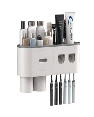 Otomatik Diş Macunu Dispenseri Çift Hazneli 6 Fırçalık Duvara Monte Düzenleyici
