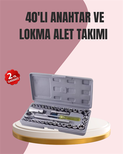 Otomotiv ve Ev Kullanımı İçin 40 Parça Lokma Anahtar Seti Taşıma Çantalı