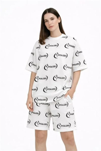 Oversize Ön Ve Arka Baskılı Tişört Şort Takım Rahat Kalıp Yazlık Günlük Kombin - Beyaz