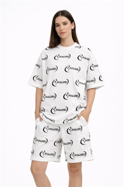Oversize Ön Ve Arka Baskılı Tişört Şort Takım Rahat Kalıp Yazlık Günlük Kombin - Beyaz