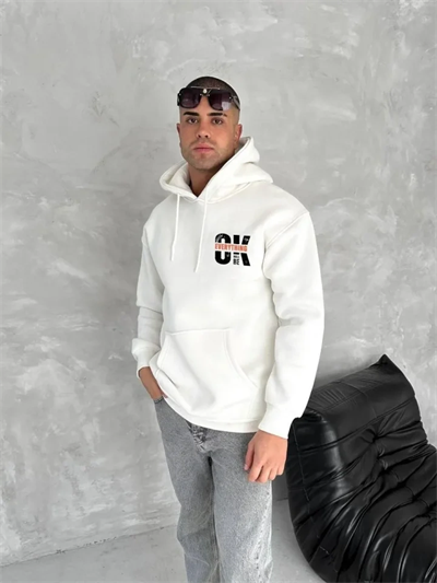Oversize Üç İplik Kapüşonlu SweatShirt - Beyaz