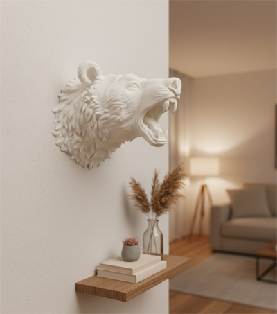 Özel Tasarım Beyaz Ayı Duvar Aksesuarı 3D Dekoratif Heykel 25x19 cm