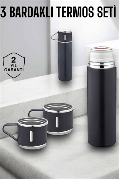 Paslanmaz Çelik 3’lü Termos Seti Vakumlu ve 8 Saat Isı Koruma