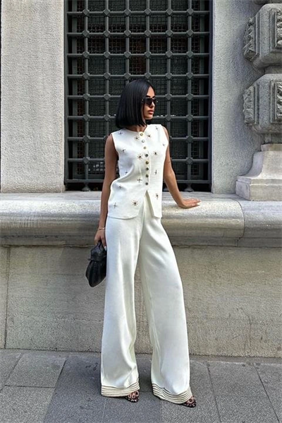 Paulo Gold Düğmeli Yelek Pantolon Takım 9976