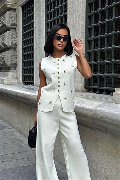 Paulo Gold Düğmeli Yelek Pantolon Takım 9976