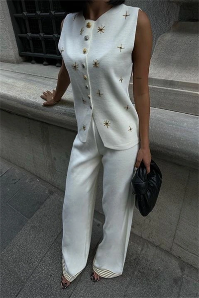 Paulo Gold Düğmeli Yelek Pantolon Takım 9976