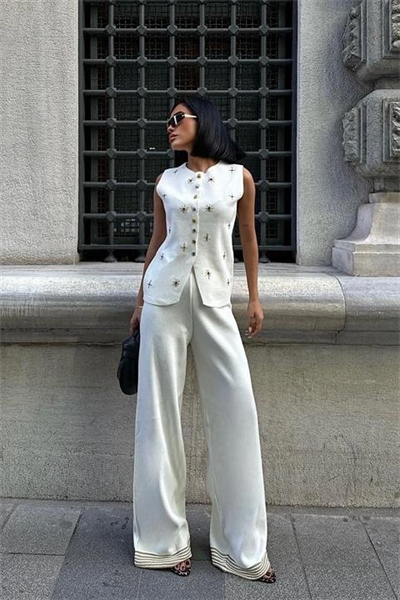 Paulo Gold Düğmeli Yelek Pantolon Takım 9976