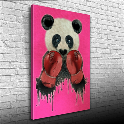 Pembe Arka Plan Boksör Panda Kanvas Tablo 50 x 70