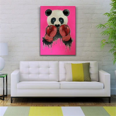 Pembe Arka Plan Boksör Panda Kanvas Tablo 50 x 70