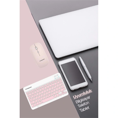 Pembe Kablosuz Klavye Ve Mouse Seti