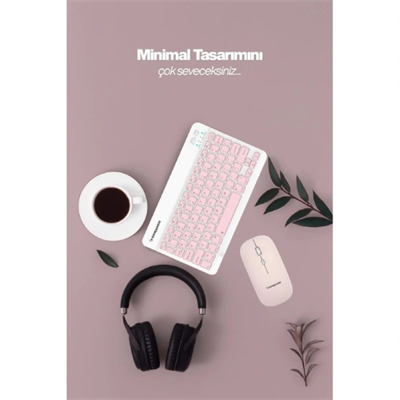 Pembe Kablosuz Klavye Ve Mouse Seti