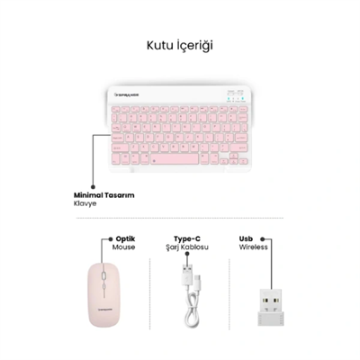 Pembe Kablosuz Klavye Ve Mouse Seti