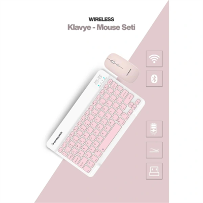 Pembe Kablosuz Klavye Ve Mouse Seti