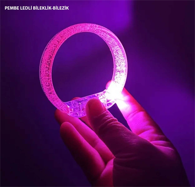 Pembe Led Işıklı Baskı Yapılabilen Pilli Bileklik Bilezik