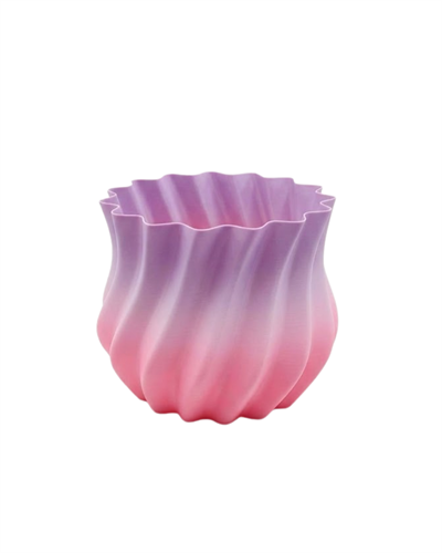 Pembe Lila Degrade Kıvrımlı 3D Vazo Estetik Ev Ofis Dekoru