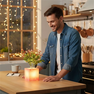 Pembe Saksılı LED Yapay Çiçek