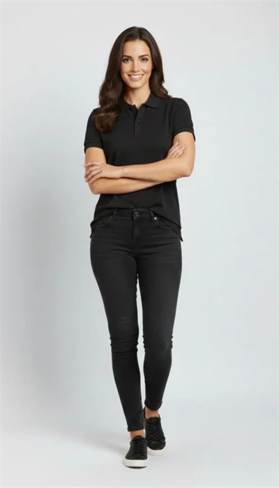 Pike Kumaş Düğmeli Yaka Regular Rahat Günlük Kısa Kol Tişört T-shirt - Siyah