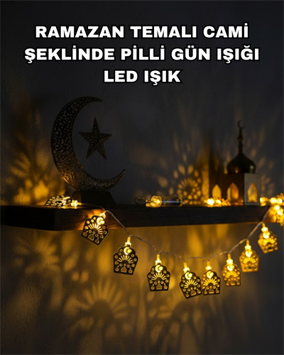 Pilli Ramazan ve Bayram LED Işık Zinciri Cami Temalı Dekoratif