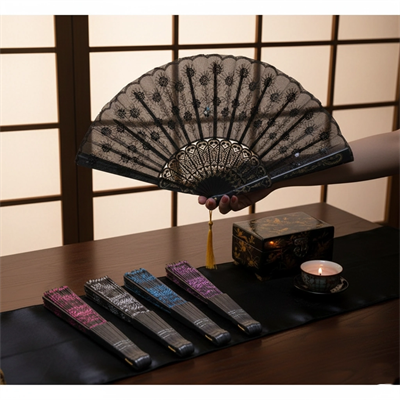 Plastik Pullu Yelpaze Siyah Renk