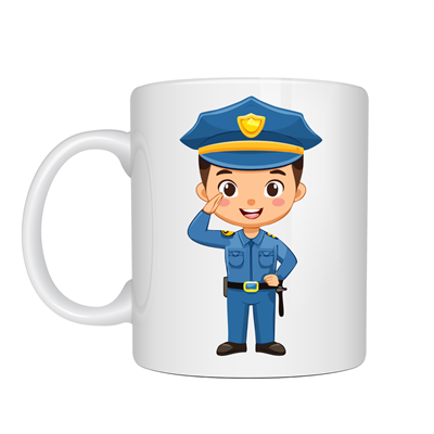 Polis Temalı Porselen Kupa MODEL 161 – Sevimli Polis Karakter Baskılı Kahve Kupası – Polis Meslek Hediyesi – Dayanıklı Porselen Kahve Bardak