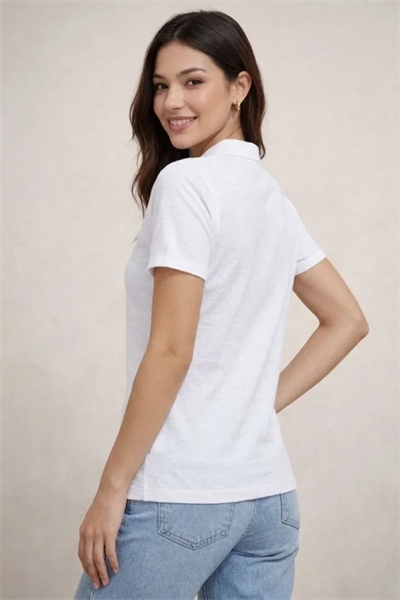 Polo Yaka Pike Kumaş Düğmeli Basic Tişört T-Shirt Günlük Rahat - Beyaz