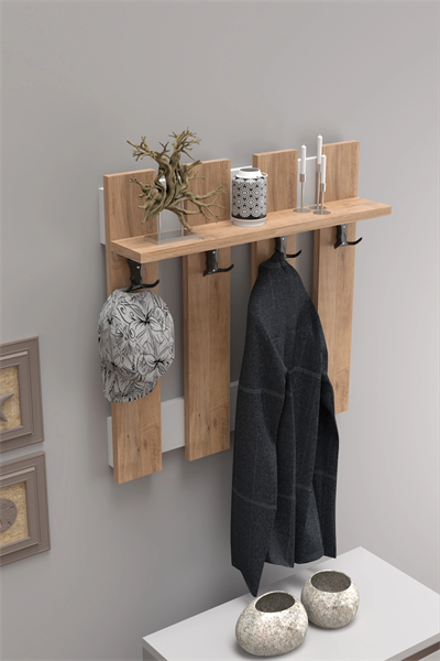 Portmanto Vestiyer 5 Raflı Ayakkabılık Ve Çit Duvar Askılık Set Çam-Beyaz