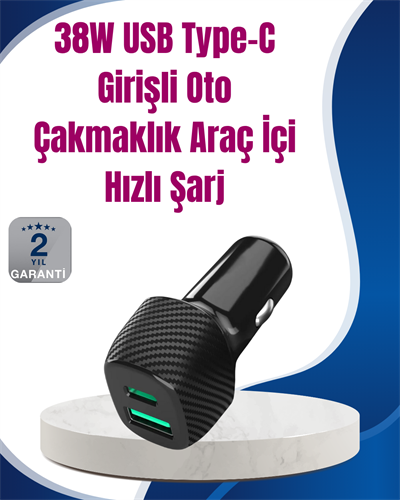 Power Delivery Destekli 38W Araç Tipi Hızlı Şarj Cihazı